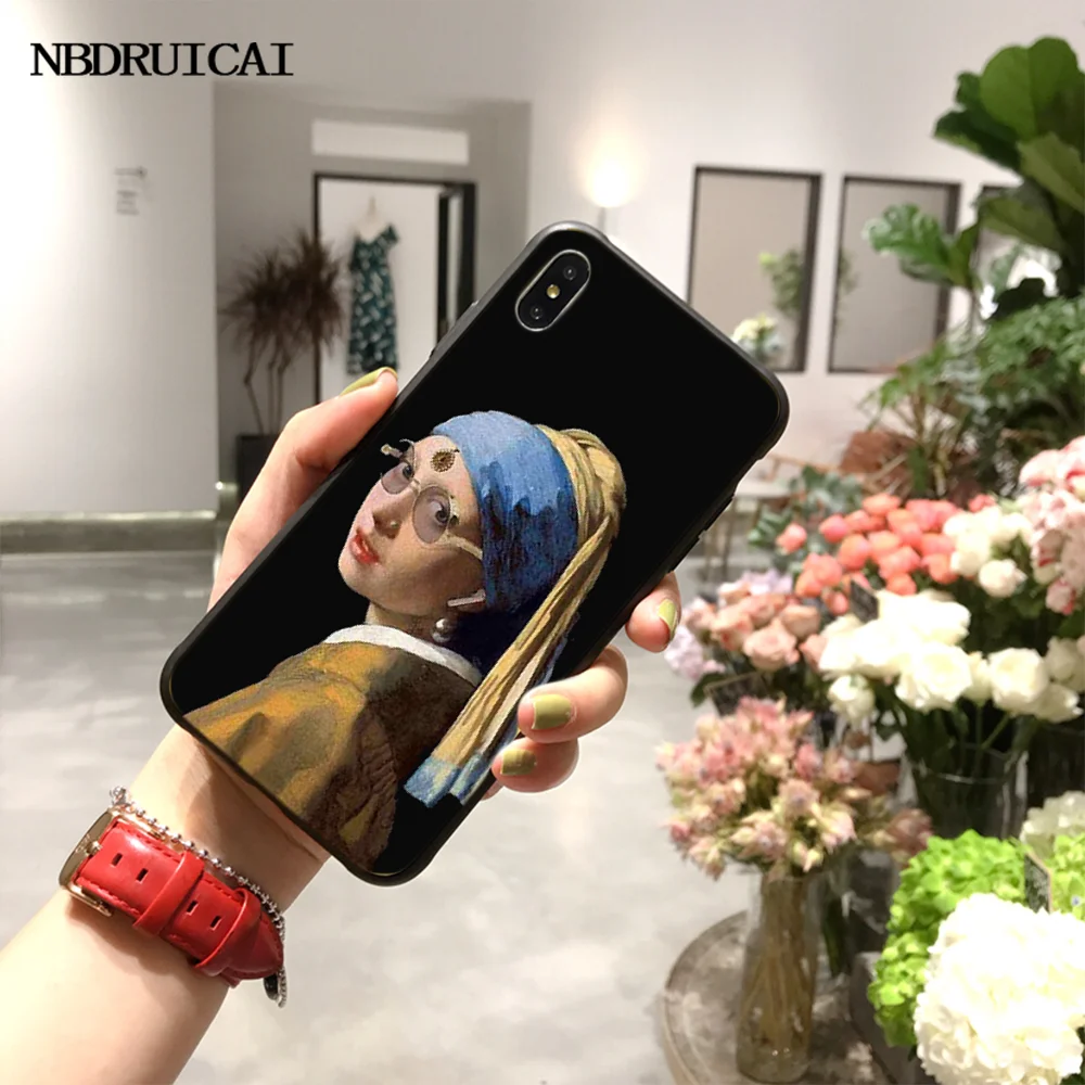 NBDRUICAI девушка с жемчугом Серьги Vermeer мягкий чехол для телефона iPhone 11 pro XS MAX 8 7 6 6S Plus