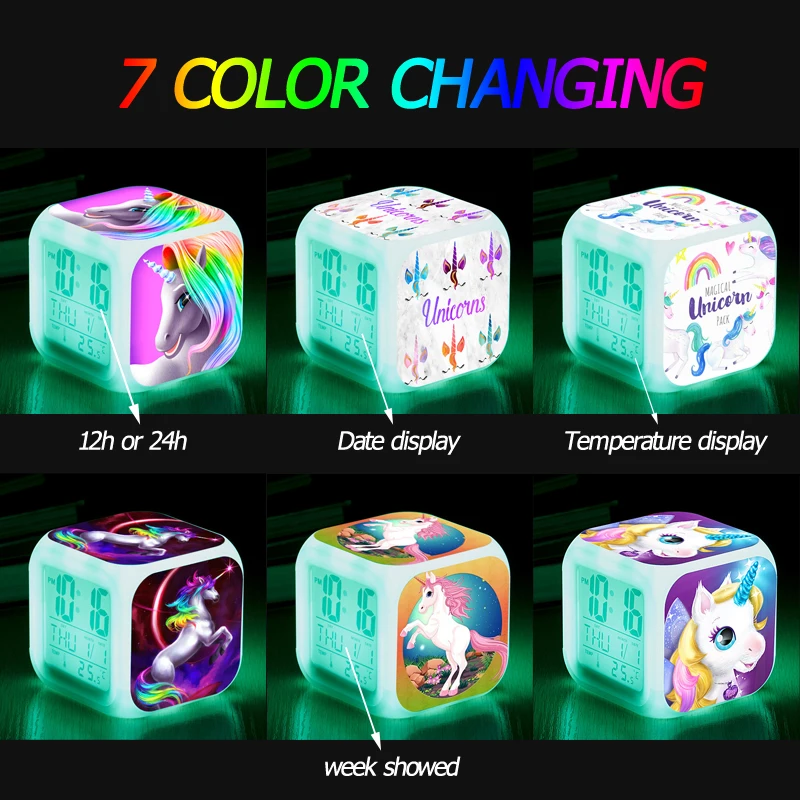 QMJHVX мультяшный Единорог Будильник СВЕТОДИОДНЫЕ цифровые часы для детей