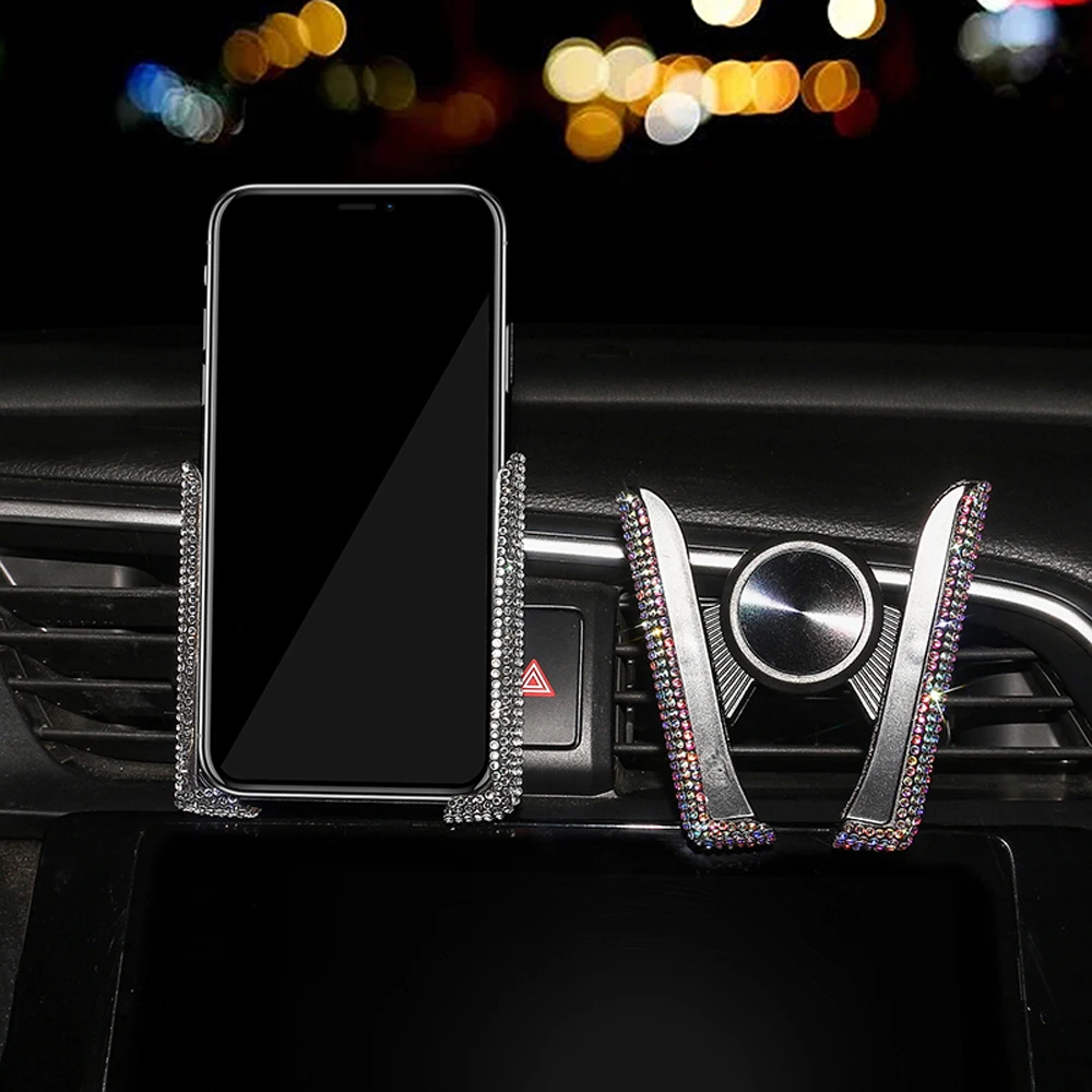 new bling car phone holder rhinestones air vent smartphone support crystal diamond phone clip car interior accessories for girls free global shipping