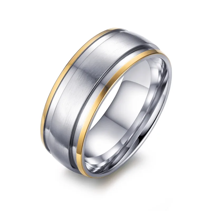 Мужское кольцо золотистого и серебристого цвета украшения из титана сталь