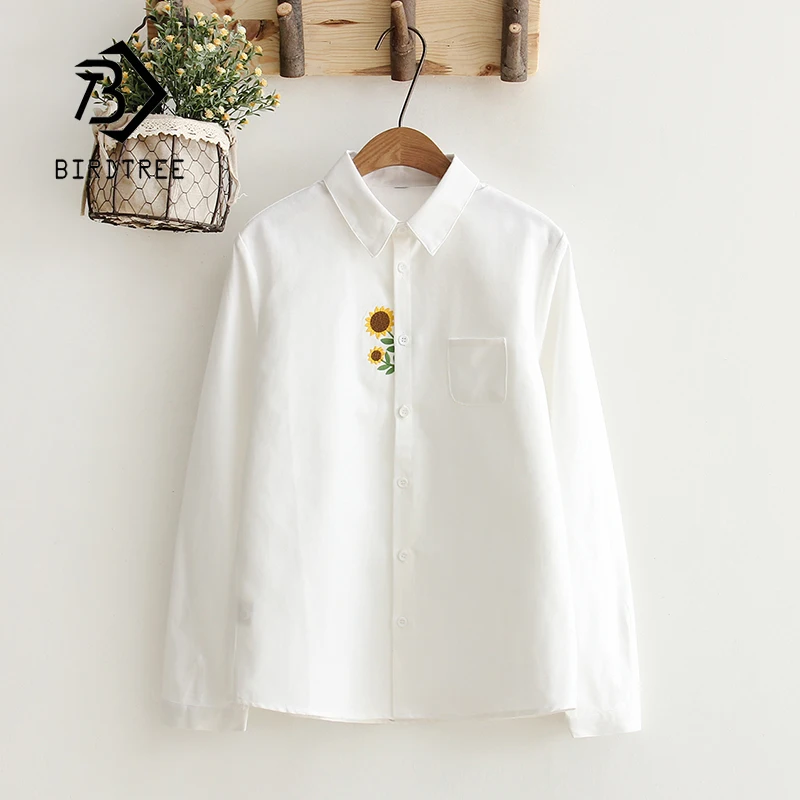 Новое поступление милая белая рубашка с вышивкой подсолнуха Повседневная блуза
