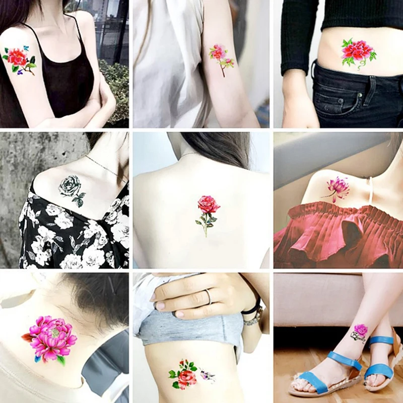 

66Sheets Flower Body Art Temporary Tattoos Butterfly Floral Reindeer Letter Fake Tattoos Back Tattoos Stickers For Women Girls