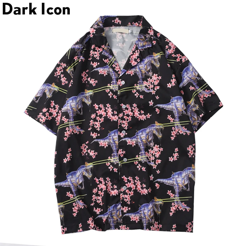 Мужская гавайская рубашка DARK ICON с коротким рукавом и принтом динозавра Харадзюку