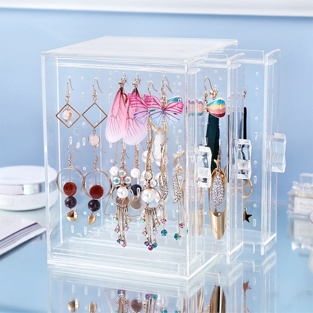 

Earrings Display Stand Jewelry Storage Box Dustproof Acrylic Drawers Rack Holder Storage Case Earrings Hanger Display Stand