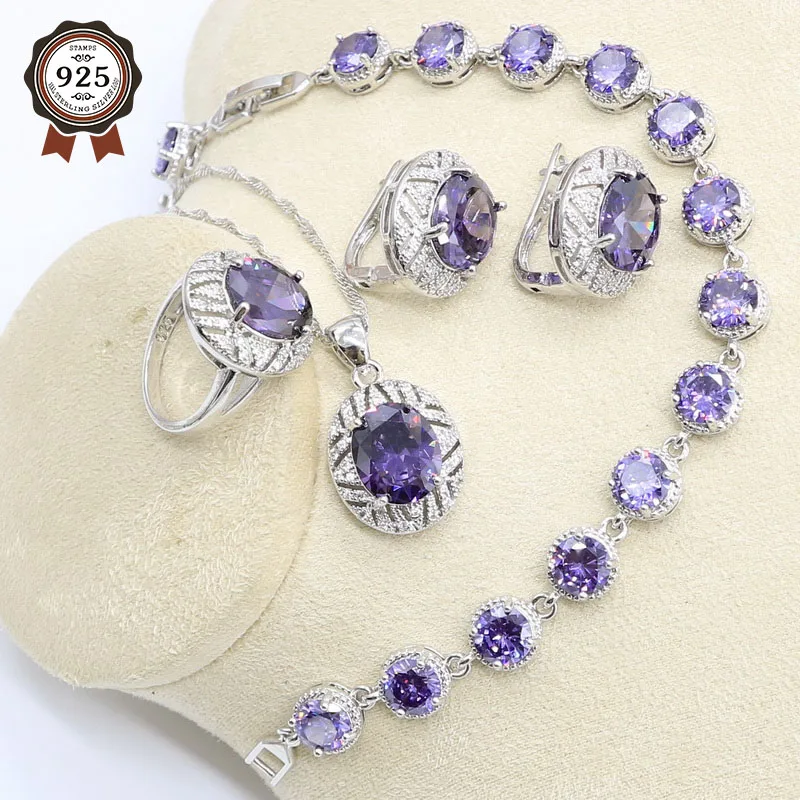 Геометрический фиолетовый циркон серебряный цвет фотоэлемент с браслетом