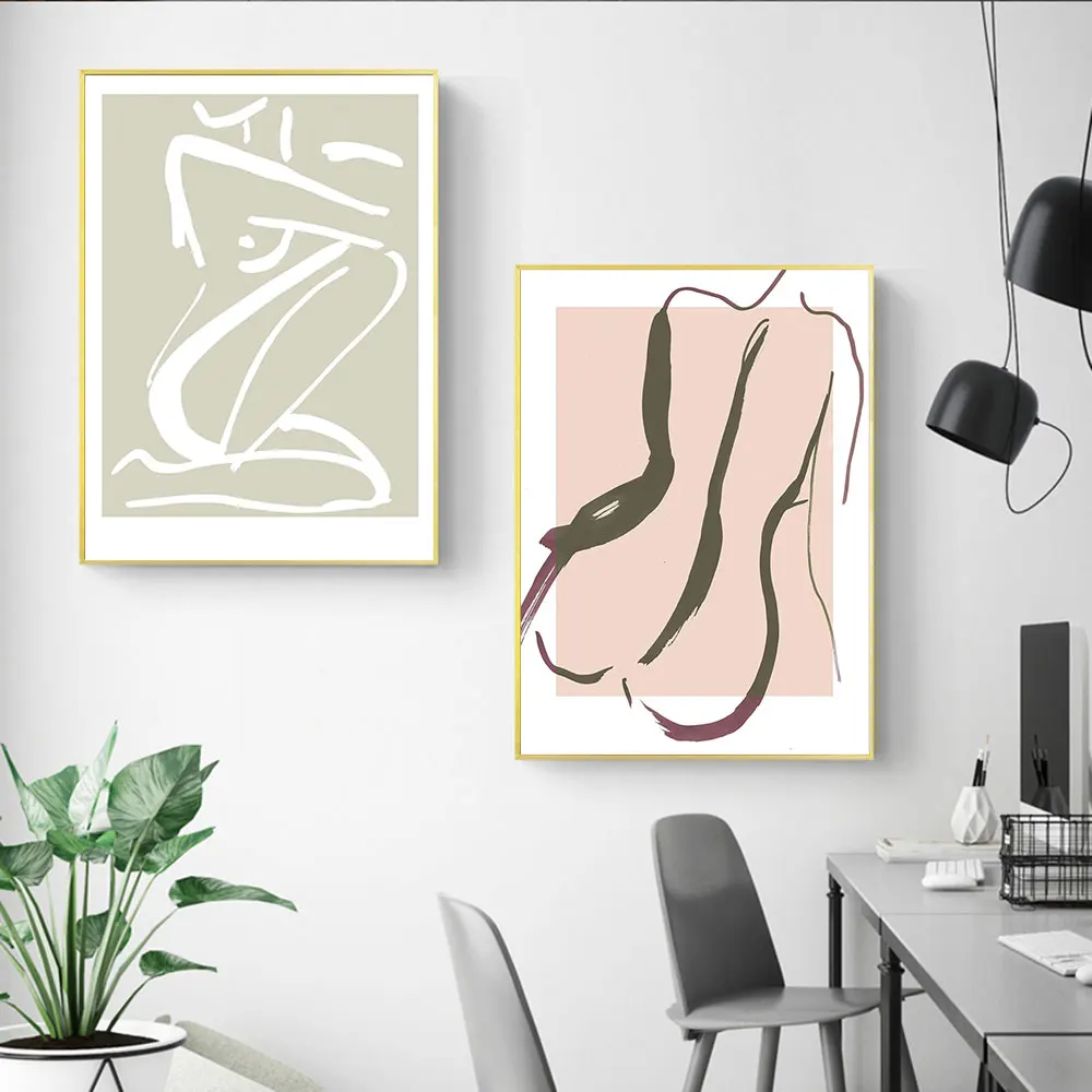

Naked Pink Woman Body Poster Single Line Sketch Female Canvas Painting Wall Art Print Minimalist Pictures For Living Room Decor