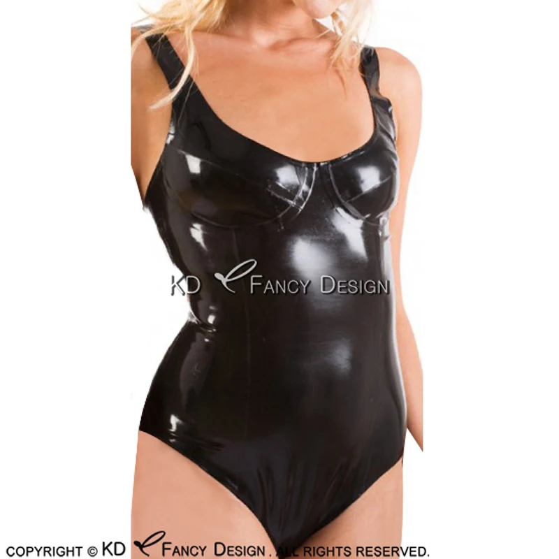

Sleeveless Black Sexy Latex Bodysuit With Glued Breasts Rubber Body Suit Swimsuit LTY-0206