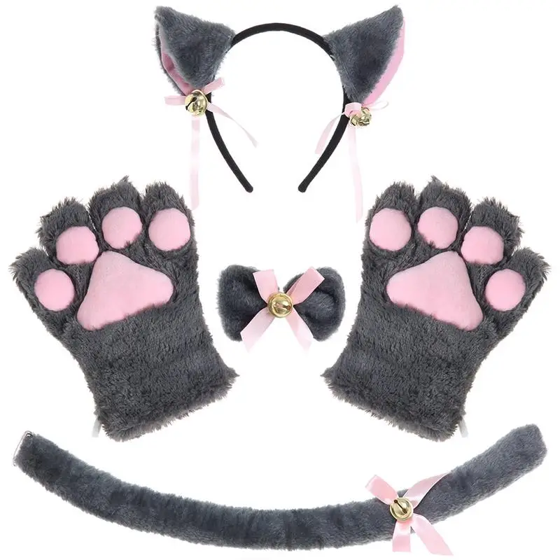 

Cat Ears Kitten Tail Ears Cosplay Collar Paws Cat Paw Gloves Kit For Halloween Accessory Hairwear Hairband Ears Neko Fantasy Set