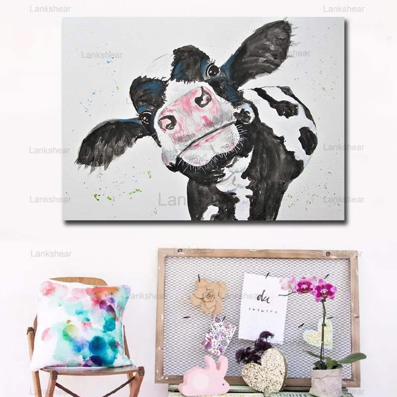 

Cute Cow Animal Painting Canvas Print and Poster Vintage Custom Printing Abstract Photo Picture Wall Art Home Decor Dropshipping