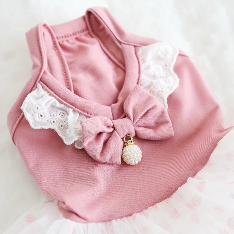 Розовое Кружевное платье для собак и кошек товары домашних животных летняя