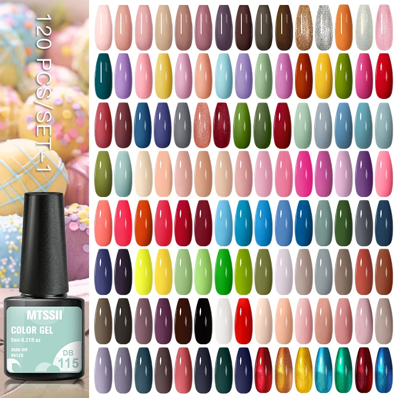 

Mtssii 60/120PCS Color Gel Nail Polish Set Semi Permanent Glitter Hybrid Gel Varnish With Base Top Coat Soak Off Uv LED Gel