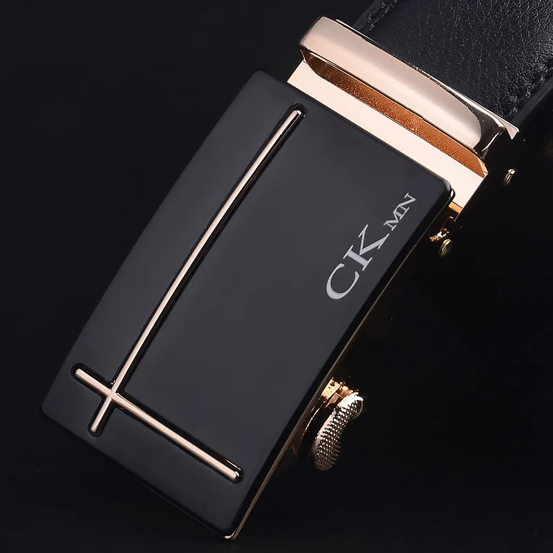 CKMN Brand Men's Cow Genuine Leather Luxury Strap New Fashion Classice Metal Automatic Buckle Black Belt Male Leather Belts