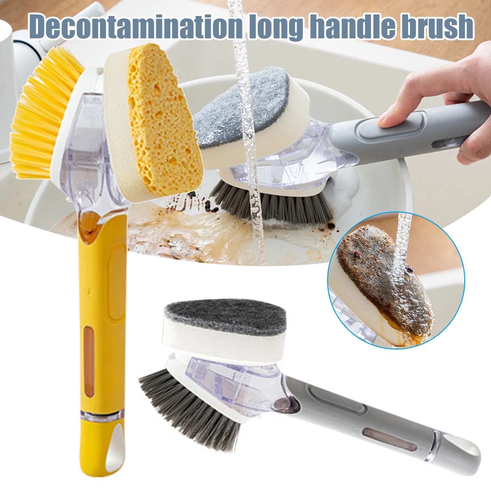 

Multipurpose Kitchen Cleaning Brush Slip Handle Removable Sponge With Bottle Brush Dishwashing Tools Outils Gadgets Cocina