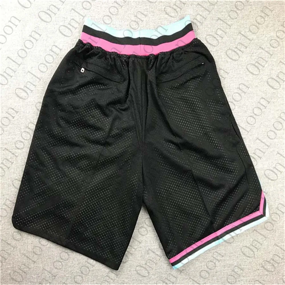 

2021 Men's American Basketball Miami Shorts Elastic Belt Pocket Pants Black Jersey