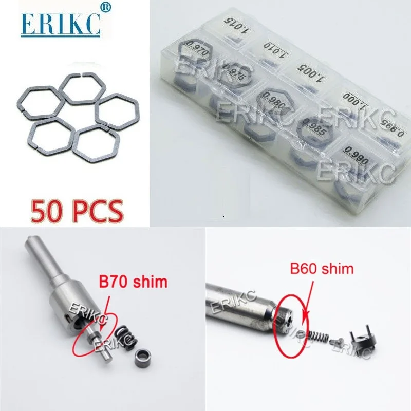

ERIKC 50pcs B70 Shims 1.62-1.80mm for Bosch Siemens Piezo B60 1.34-1.52mm Injector Adjusting Gasket B61 0.97-1.015mm Washer