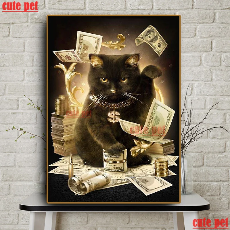 

cute pet Diy diamond painting black cat 5d Diamond Embroidery Money mosaic full Square round drill crossstitch puzzle Decoration