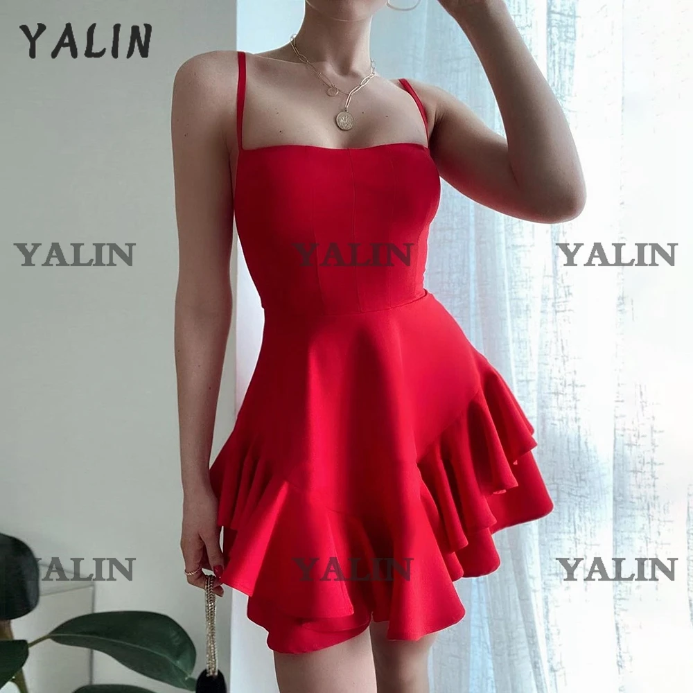 YALIN однотонные мини платья для выпускного вечера на тонких бретелях - купить по