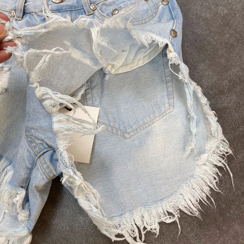 

SISPELL Patchwork Burrs Denim Shorts For Female High Waist Slimming With Pocket Women's Sexy Denim Pants Fashion Streetwear 2021