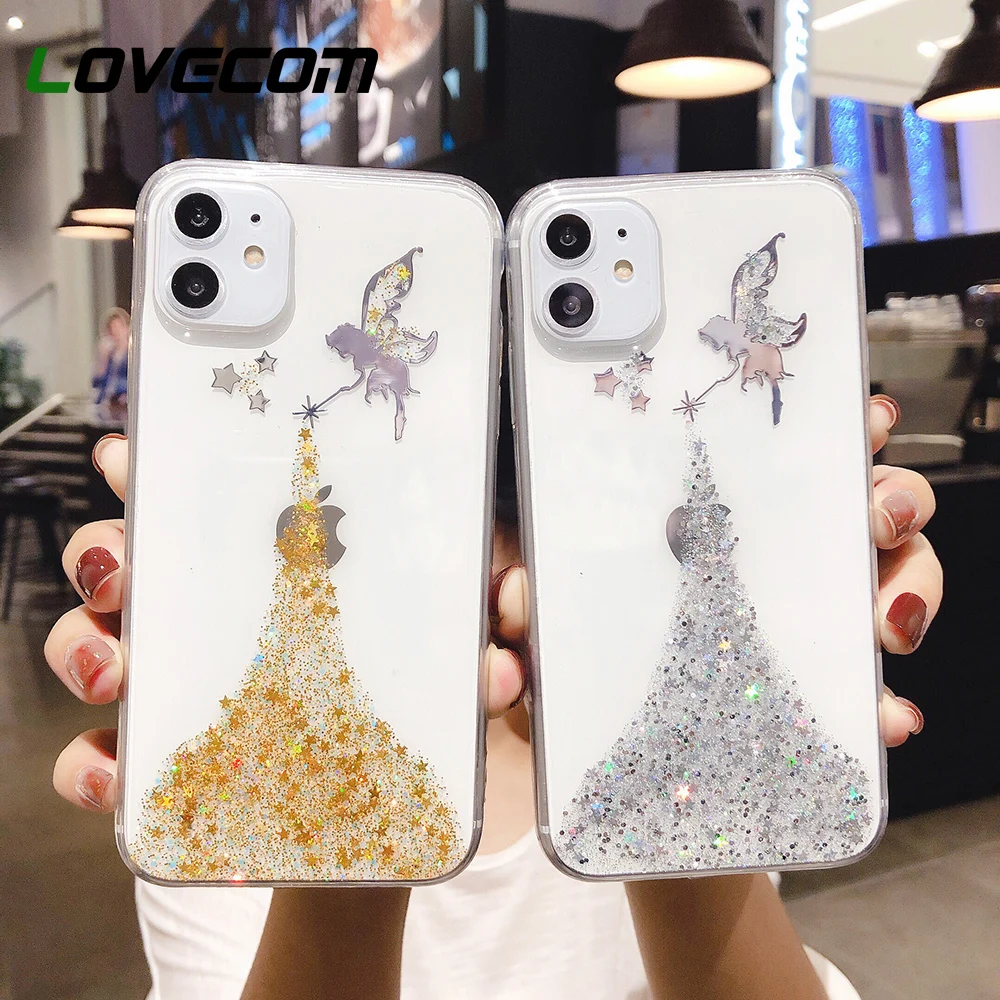 Милый блестящий чехол LOVECOM для iPhone 12 Mini 11 XS Pro Max XR 6s 7 8 Plus X прозрачный мягкий задней
