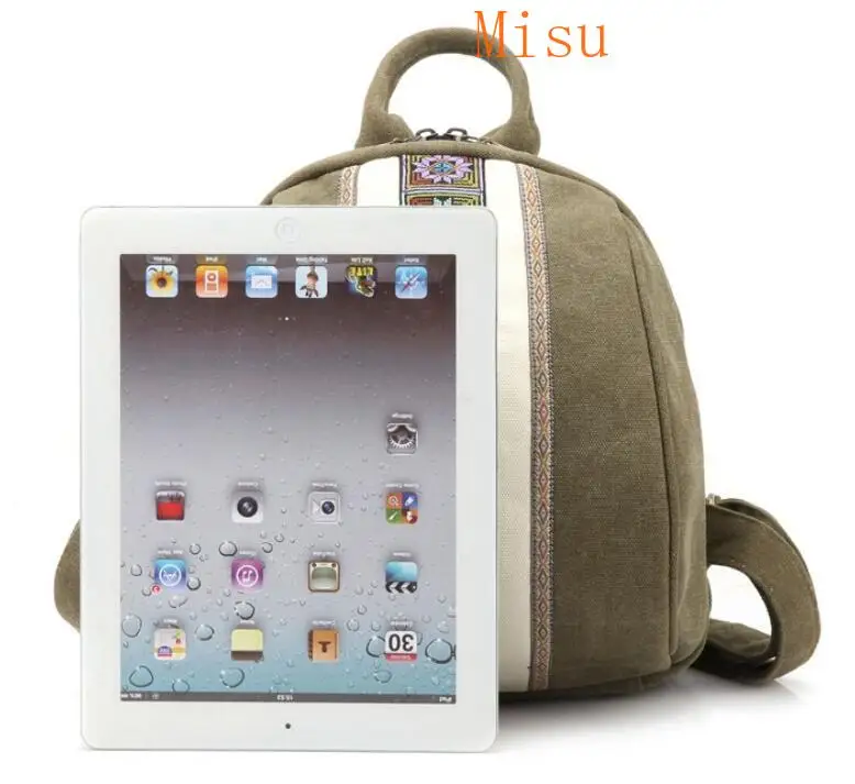 

New fashion national style canvas small backpack lightweight mini ladies backpack Joker student bag