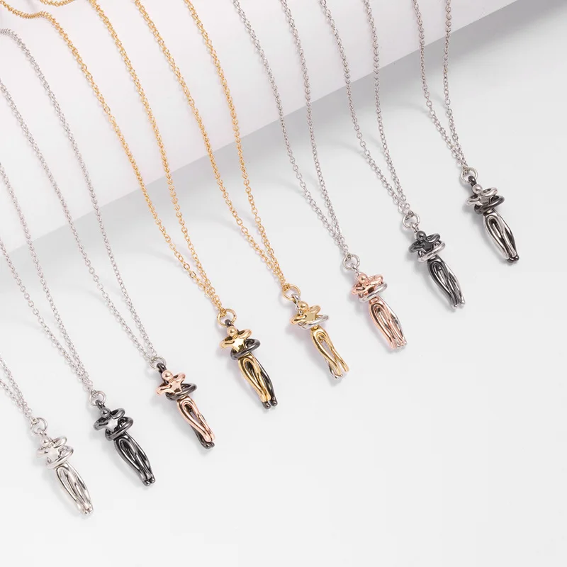 

Romantic Creative Lover Hugging Couple Pendants Necklace For Women Hug Choker Neck Jewelry Clavicle Chain Valentine's Day Gift