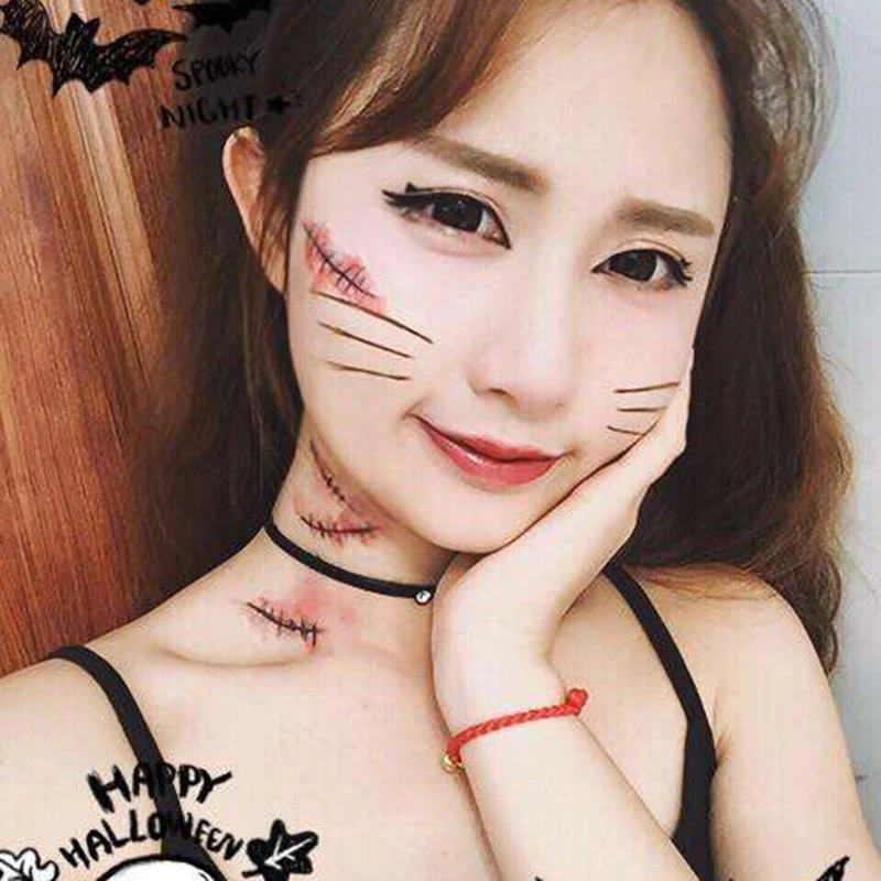 Halloween Party Zombie Scars Tattoos with Fake Scab Bloody Makeup Props Wound Scary Blood Injury Sticker Decoration | Красота и