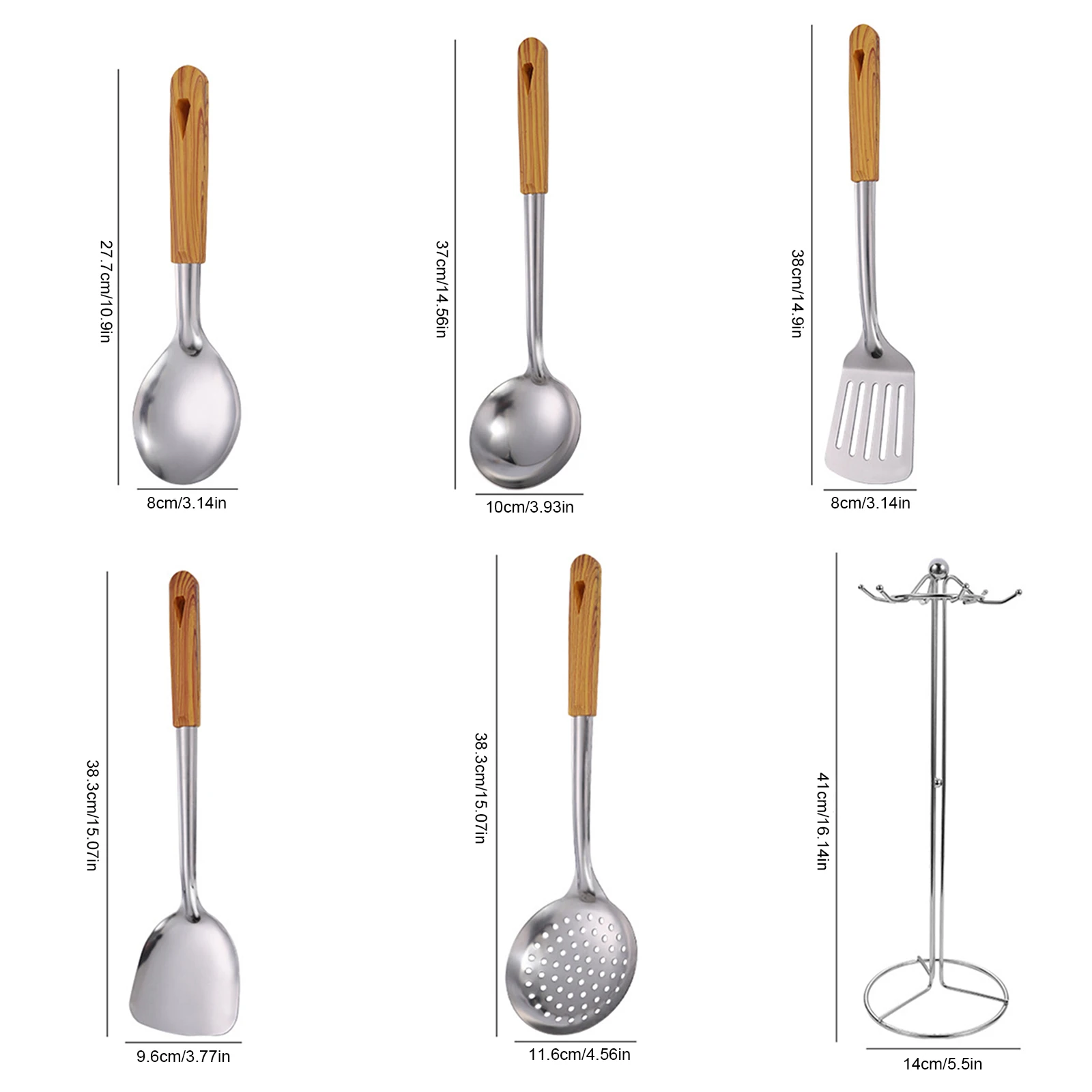 

6pcs Stainless Steel Cooking Utensils Set Non-Stick Spatula Shovel Wooden Handle Cooking Tools Set Kitchen Tool Accessories