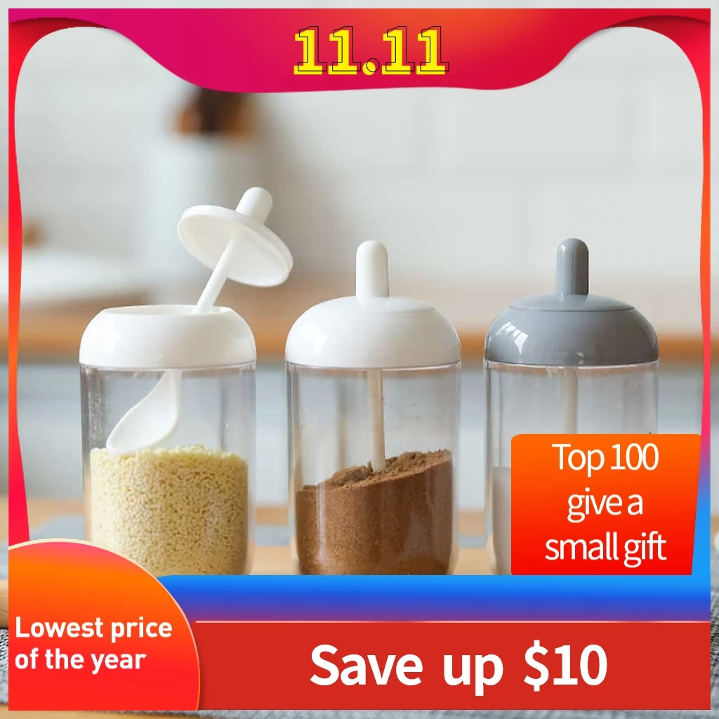 Набор банок для специй с крышкой и ложкой пластиковые банки трав контейнер