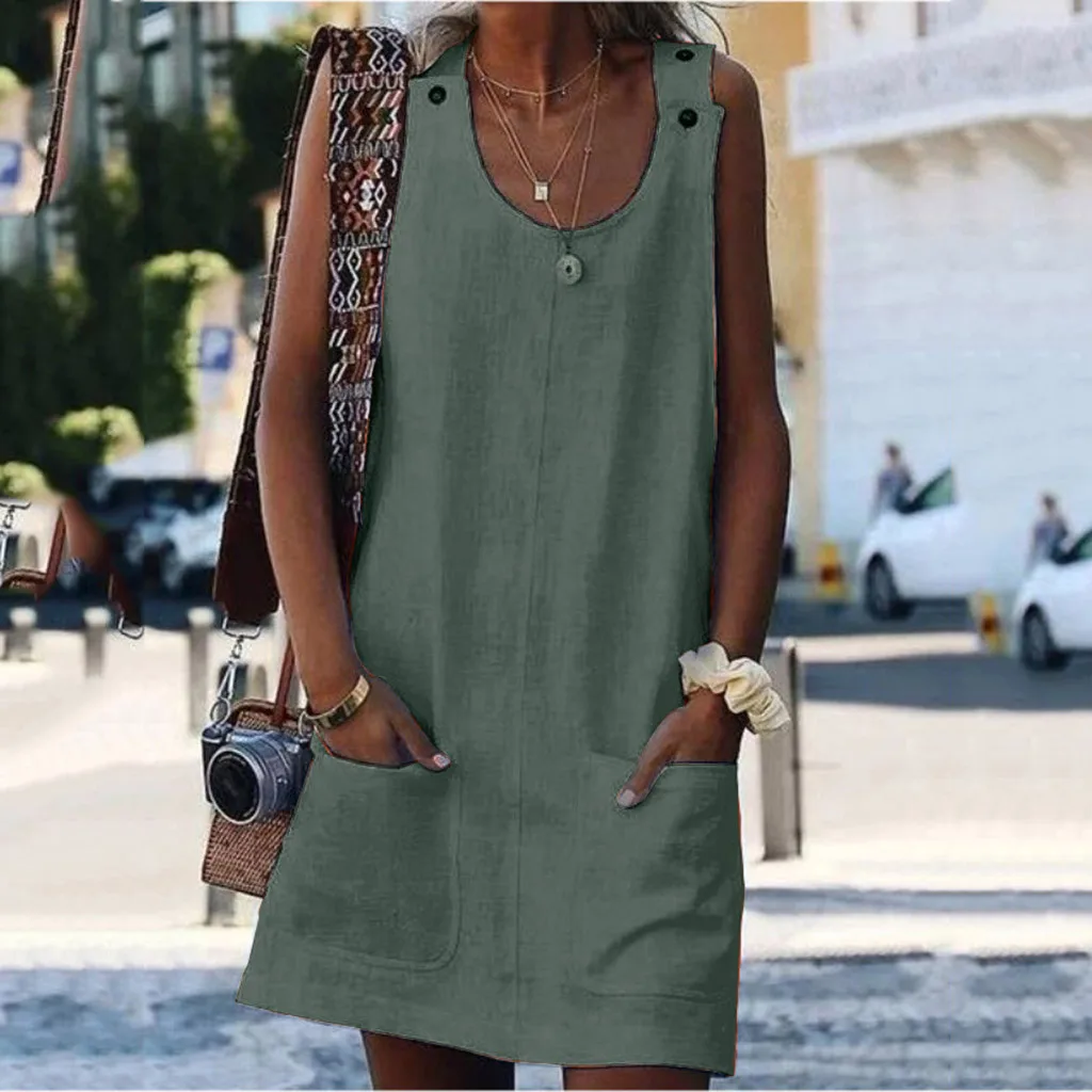 @ Женские платья с круглым вырезом повседневные пляжные на пуговицах простые без