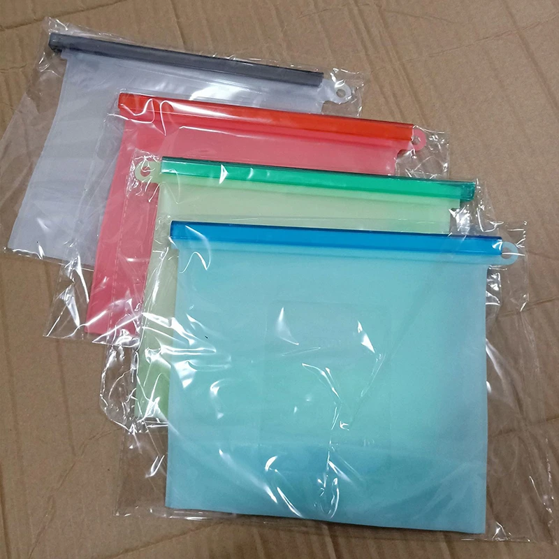 

4Pcs 1000Ml Silicone Food Bag Fda Reusable Silicone Food Bag Ziplock Bag Leakproof For Freezer Preservation Multiple Purposes