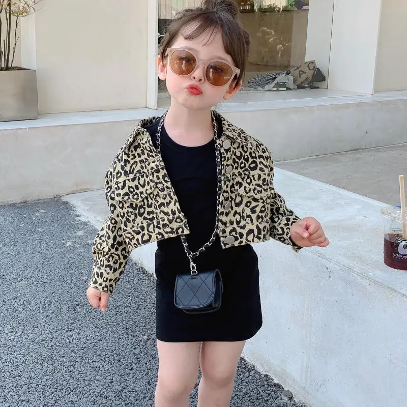 

Toddler Girl Jacket Set Leopard Coat and Black Dress Children 2 Pcs Clothing Sets Fall Clothes for Baby Girl Jacket