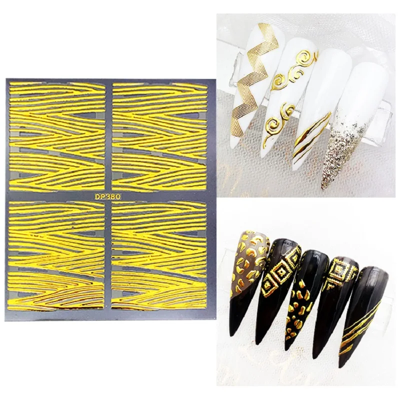 Золотые Мраморные наклейки для ногтей серии DP-1 шт. волнистые пятна полосатая