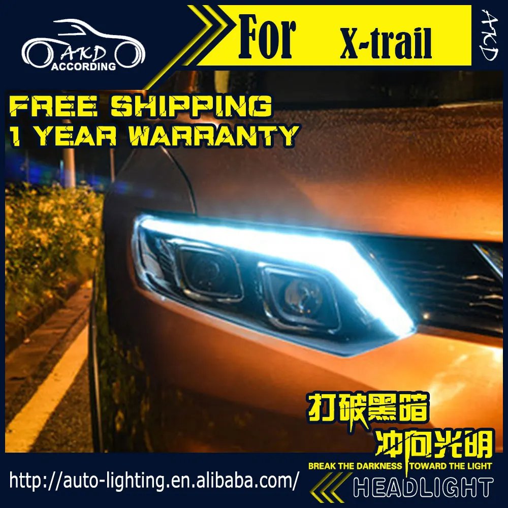 

AKD Car Styling Head Lamp for Nissan X-trail Headlights 2014-2017 Rouge LED Headlight DRL Dynamic Signal D2H Hid Bi Xenon Beam