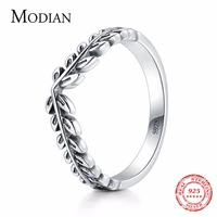 modian 100 genuine 925 sterling silver classic stackable vintage lucky tree leaf finger ring for women anniversary jewelry gift