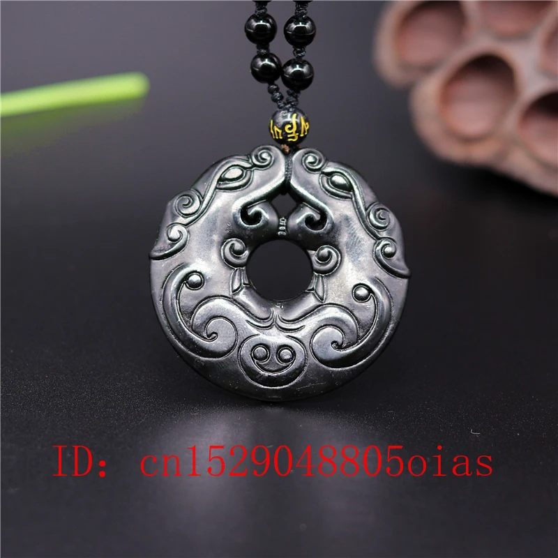 Ожерелье с подвеской в виде китайского Нефритового дракона черного и зеленого