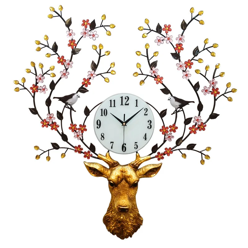 

deer head clock wall clock living room modern creative clock household mute wall watch Nordic atmospheric decoration clock