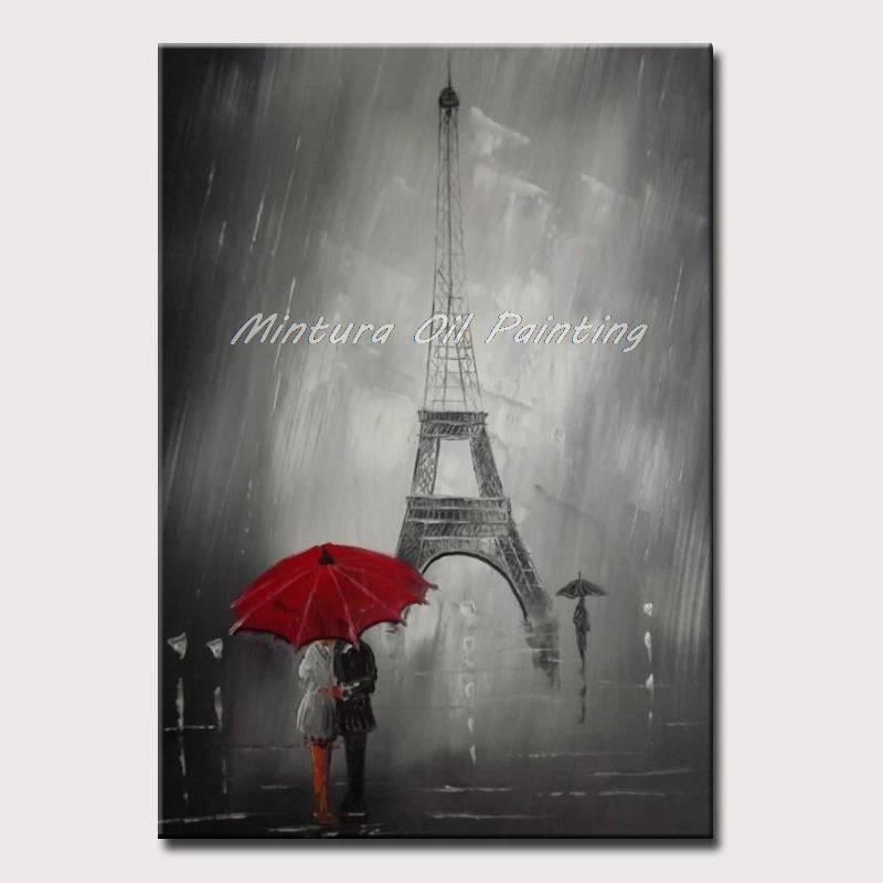 

Mintura Hand-Painted Oil Paintings on Canvas Tower on A Rainy Day Wall Picture for Living Room Morden Home Decor Art No Framed