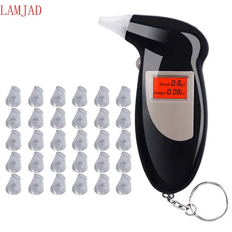 

Breathalyzer Keychain Digital Alcohol Tester Detector Breath Analyzer Audible Alert Portable with LCD Display and 31 Mouthpieces