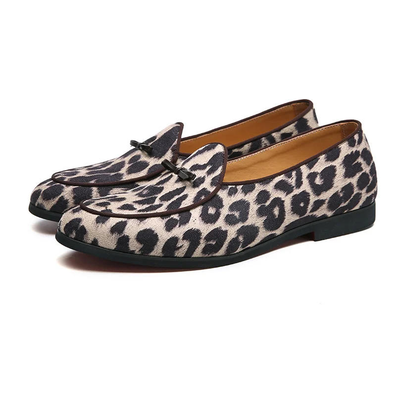 

Men leopard single shoes large Size 48 Pointy Closed Toe Flats Brown Anti-skip Flock Leopard Single Shoes Women Casual Slip-On