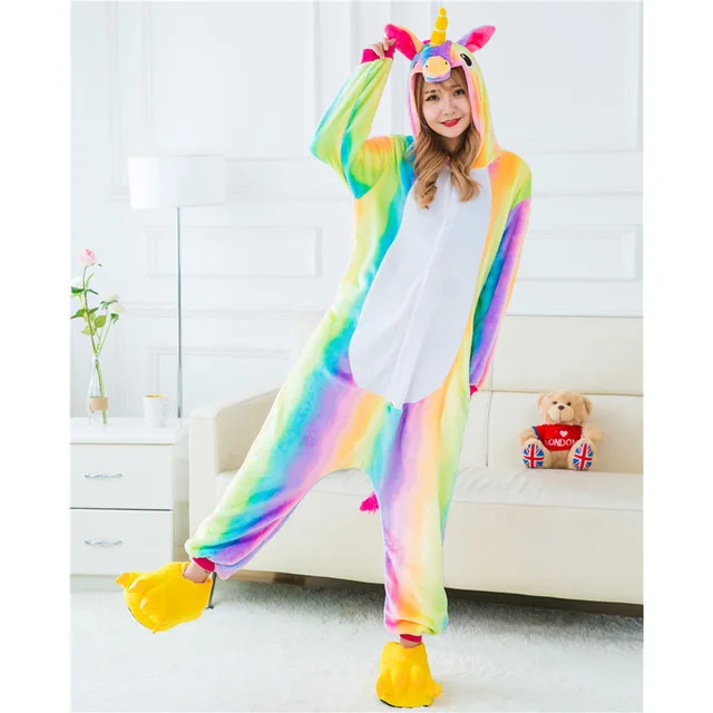 9 Кигуруми золотые крылья Единорог Пижама-комбинезон licorne Animal unicornio Длинные рукава с капюшоном Комбинезоны для взрослых фланелевая теплая одежда для сна - Цвет: 9