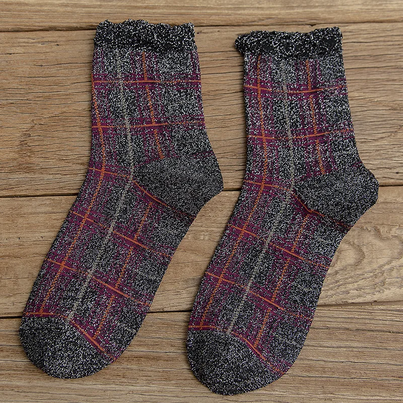 Новинка Осень 2019 женские носки в британском стиле клетку золотистые и