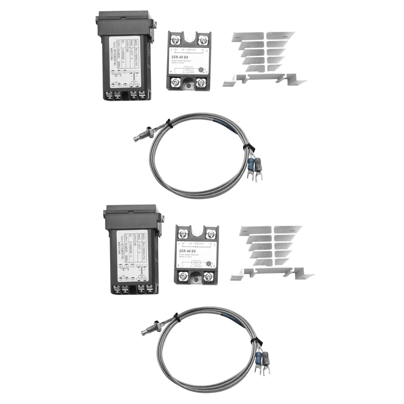 

2 шт., цифровой регулятор температуры PID REX-C100, 220 В + SSR макс. 40 А + Термопара K, набор ПИД-контроллеров + радиатор