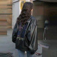 2020 new leather coat female student korean style loose womens leather coat womens leather jacket womens blouse