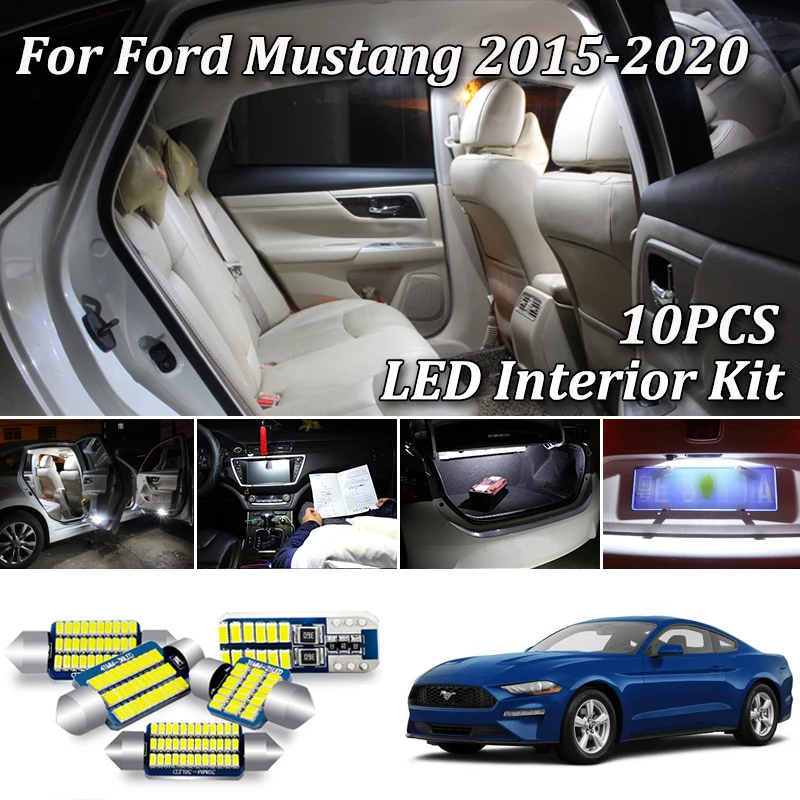 

10Pcs White Error Free Canbus For Ford Mustang LED Interior Light + License Plate Lamp Kit (2015-2020)