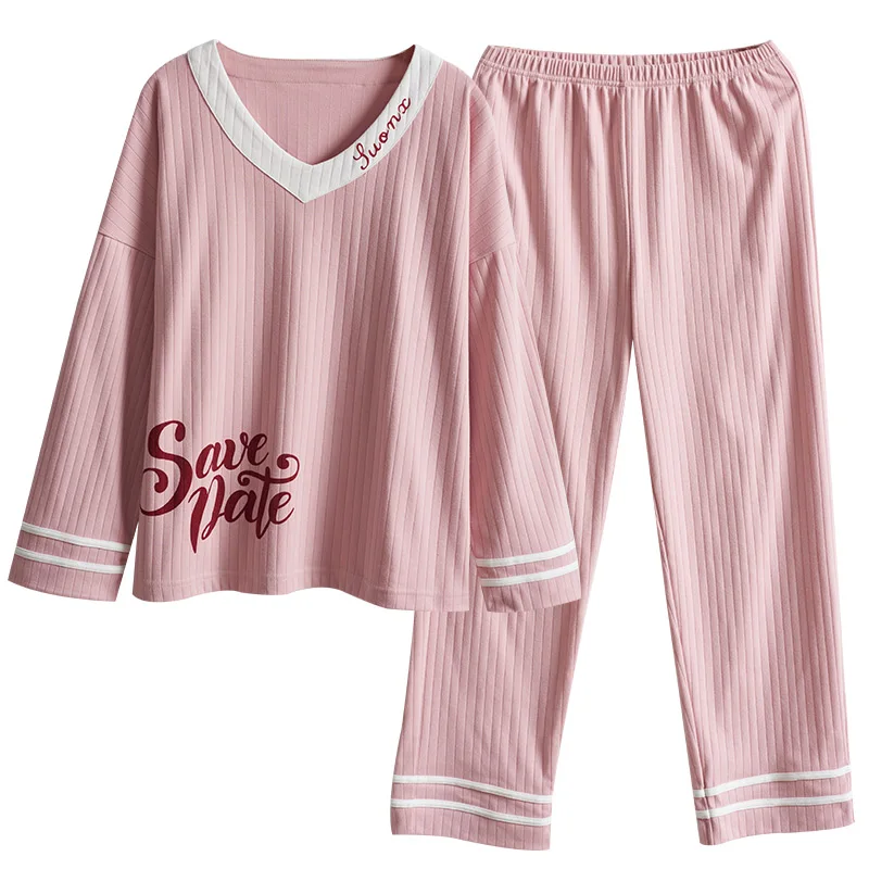 Осень Повседневное домашняя одежда в полоску для девочек хлопковые пижамы