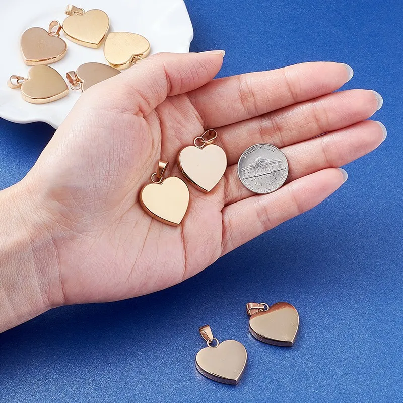 10 шт. в форме сердца модные 304 Нержавеющая сталь штамповки Пустой тег Кулоны из