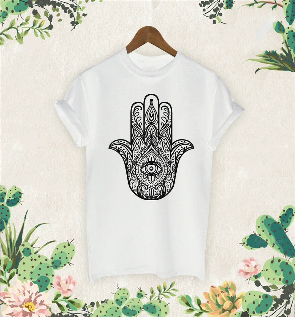 Хамса рука футболка Boho Kitsch Khamsa глаз Инди индуистский фестиваль Кришна Хуми Топ