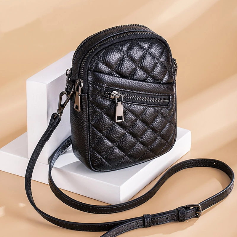 Женская сумка для телефона Wmnuo 2021 с двойной молнией вертикальная клетчатая мини