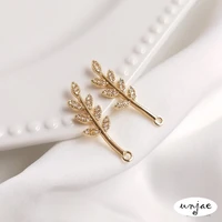 custom preserving copper 14k real gold micro inlaid zircon leaf branch pendant diy clavicle necklace earrings jewelry pendant