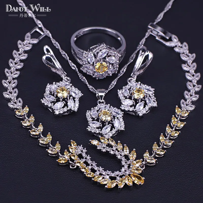 Много цветов s модный серебряный цвет комплект ювелирных изделий желтый